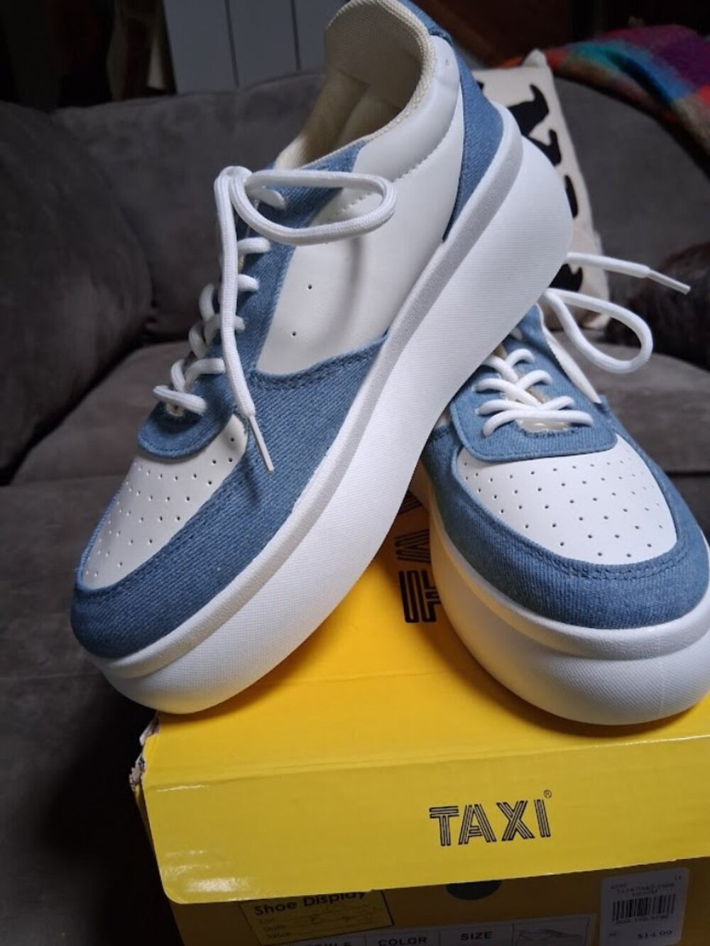 Taxi Women's Denim & Vegan Leather Platform Lace Up Sneakers NIB Sz 8M